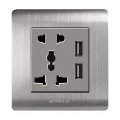 Stop kontak 3pin  USB SILVER PLATINUM ARCHITECH